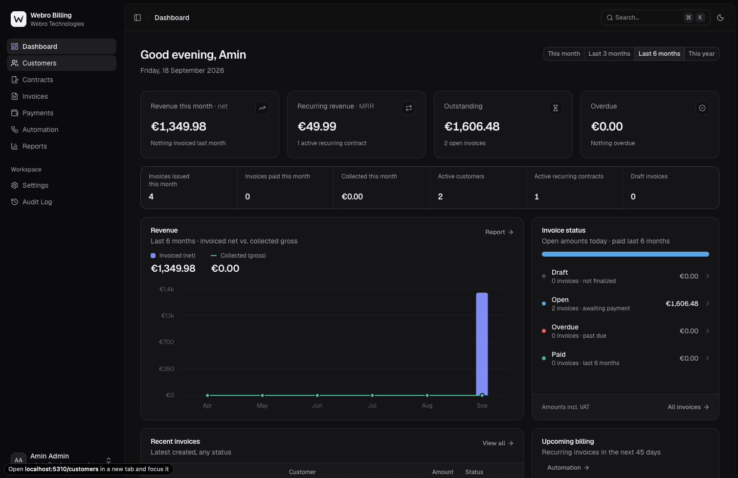 WEBRO Billing Dashboard
